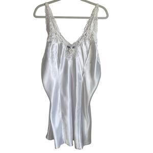Jolynn White Satin Lace Chemise Sz 1X Lingerie Rosettes Beading Bridal Romantic